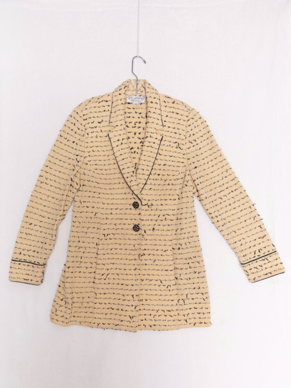 Vintage St John Marie Gray Textured Knit Slub Yellow Cardigan Sweater Size 12